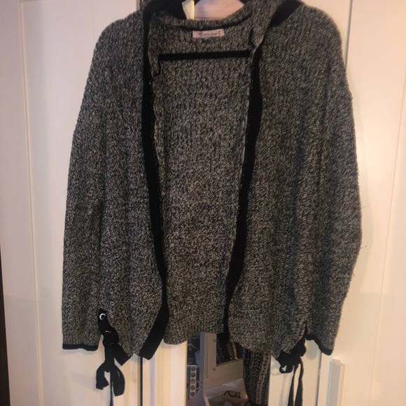 Sweaters - Hooded sweater with lace up sides